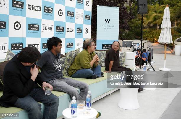 Jay Chandrasekhar, Jenji Kohan and Cheech Marin attend the 2008 Los Angeles Film Festival's Poolside Chat: Back to the Stoner Age on June 24, 2008 at...
