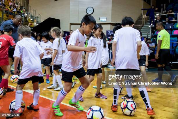 Young soccer fans attend the Premier League Asia Trophy Skills Session at Macpherson Stadium on July 18, 2017 in Hong Kong, Hong Kong.