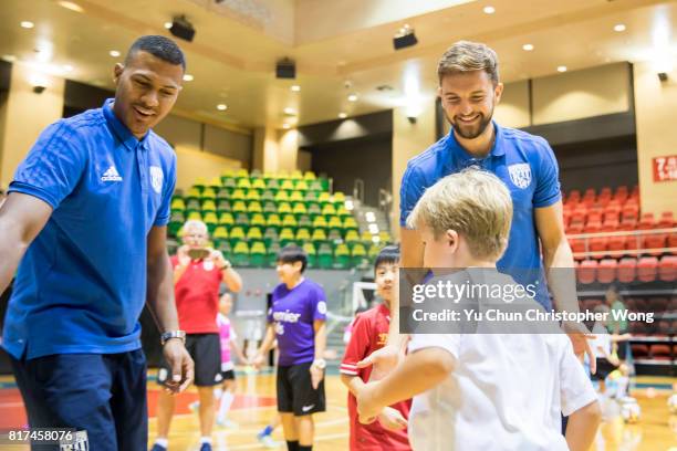 West Bromwich Albion players Salomon Rondon and Jay Rodriguez attend the Premier League Asia Trophy Skills Session at Macpherson Stadium on July 18,...