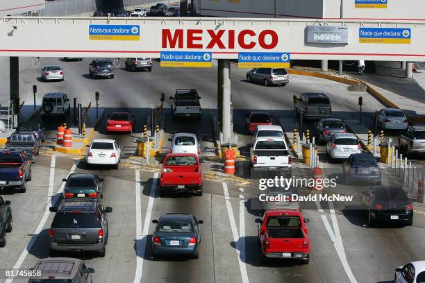 Traffic in the US enters Mexico at the San Ysidro border crossing, the world's busiest, on June 27, 2008 in Tijuana, Mexico. With the cost of...