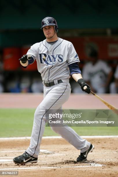 Evan Longoria of the Tampa Bay Rays bats during the MLB game against the Florida Marlins at Dolphin Stadium on June 26, 2008 in Miami, Florida.