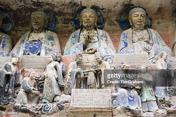 Dazu rock carvings buddhas and religious scene at Mount Baoding, Chongqing, China