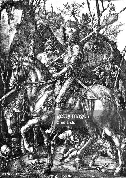 riding knight, dead adn devil - adn stock illustrations