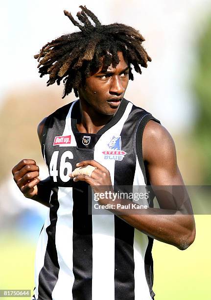 Nick Naitanui of the Swans looks on during the WAFL match between the Swan Districts Swans and West Perth Falcons held at Steel Blue Oval June 28,...