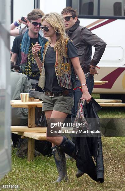 Kate Moss is seen during day two of the 2008 Glastonbury Festival on June 28, 2008 in Glastonbury, Somerset, England.