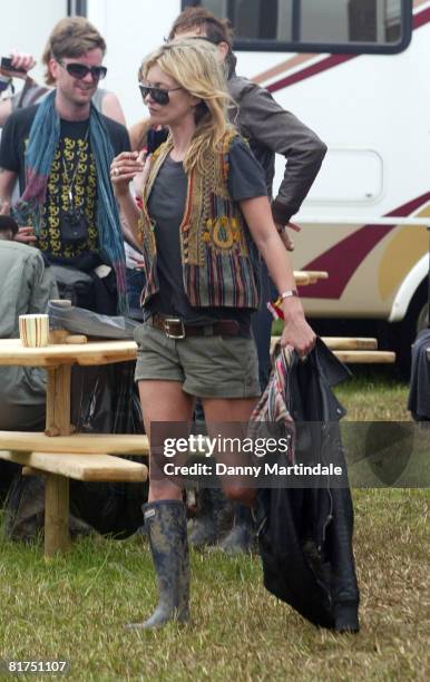 Kate Moss is seen during day two of the 2008 Glastonbury Festival on June 28, 2008 in Glastonbury, Somerset, England.