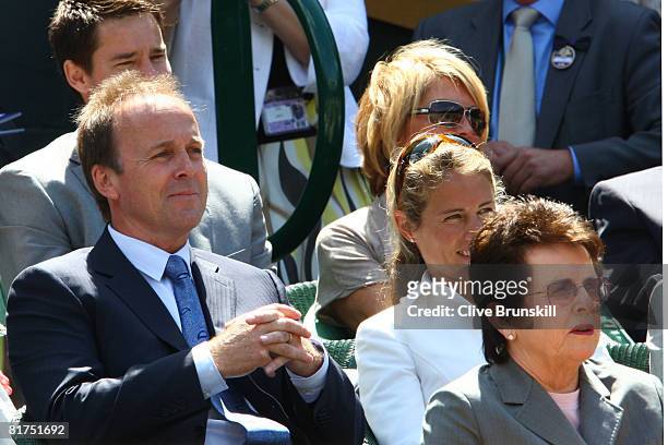Former professional tennis player and commentator for BBC John Lloyd, Lucy Henman and six time Wimbledon championship Billie Jean King attend day six...
