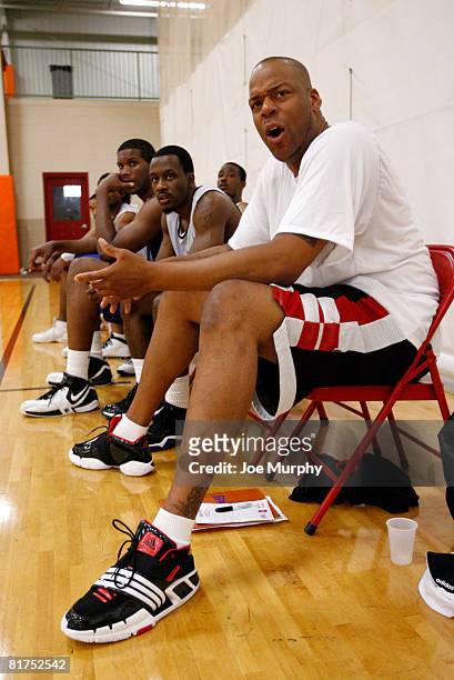 Sean Rooks, former NBA player coaches from the sideline during the D-League Pre-Draft Camp on June 28, 2008 at Suwanee Sports Academy in Suwanee,...