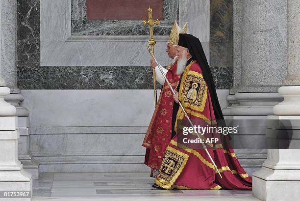 Pope Benedict XVI arrives with the patriarch of the Greek church Bartholomaios I for the St. Paul first Vespers prayer at the Rome's Basilica of St....