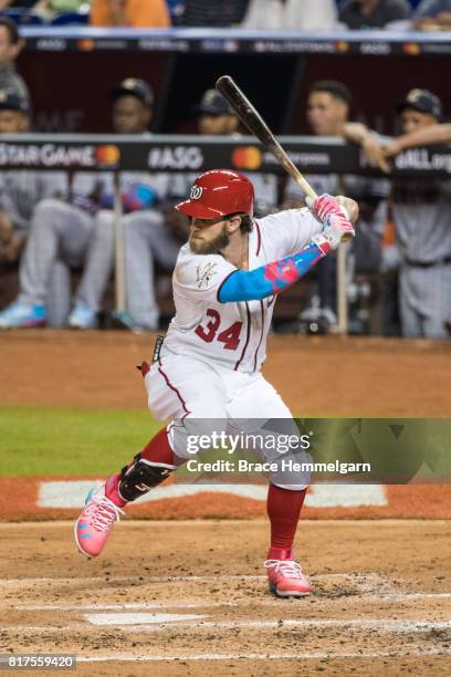 National League All-Star Bryce Harper of the Washington Nationals bats during the 88th MLB All-Star Game at Marlins Park on July 11, 2017 in Miami,...