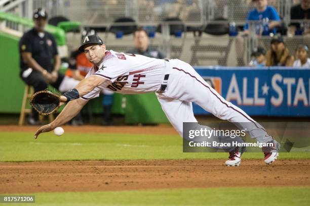 National League All-Star Paul Goldschmidt of the Arizona Diamondbacks fields during the 88th MLB All-Star Game at Marlins Park on July 11, 2017 in...