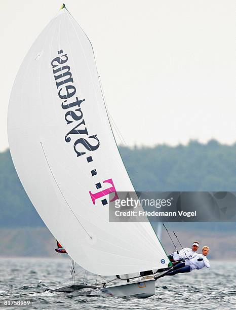 Hannes and Jan Peter Peckolt of Germany is seen in action in the 49er Race during the last day of the Kieler Woche on June 29, 2008 in Kiel, Germany....
