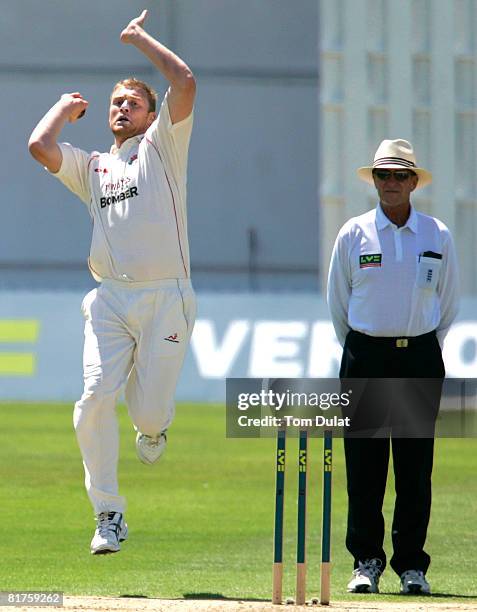 Andrew Flintoff of Lancashire bowls during the LV County Championship Division One match between Sussex CCC v Lancashire CCC at The County Ground on...