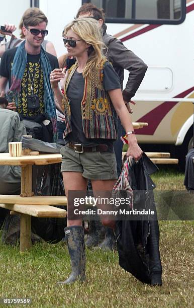 Kate Moss is seen during day two of the 2008 Glastonbury Festival on June 27, 2008 in Glastonbury, Somerset, England.