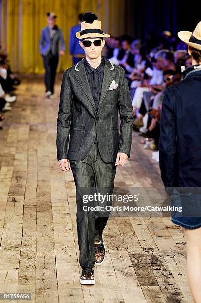 Model walks the runway wearing the Lanvin Menswear Spring Summer 2009 collection during Paris Fashion Week on June 28,2008 in Paris,France.