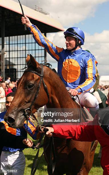 Seamus Hefferman and Frozen Fire return after landing The Dubai Duty Free Irish Derby Race run at The Curragh Racecourse on June 29 at The Curragh,...