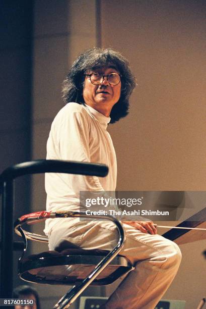 Conductor Seiji Ozawa attends the rehearsal of the Saito Kinen Orchestra at Matsumoto Cultural Hall on September 1, 1994 in Tokyo, Japan.