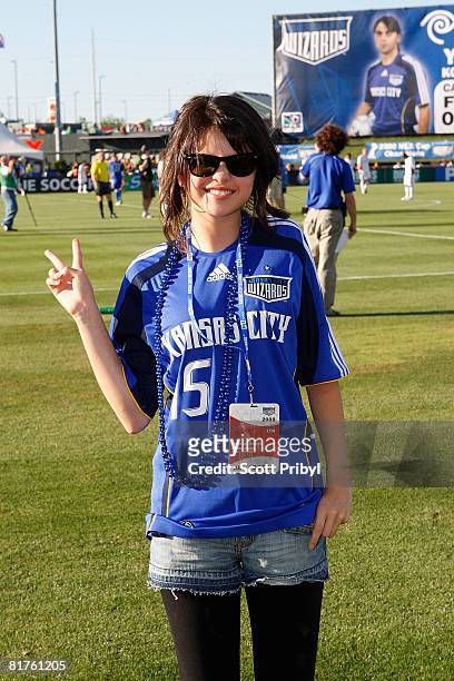 Selena Gomez, from Disney Channel's Wizard of Waverly Place, poses during the Kansas City Wizards and Real Salt Lake game on June 28, 2008 at...