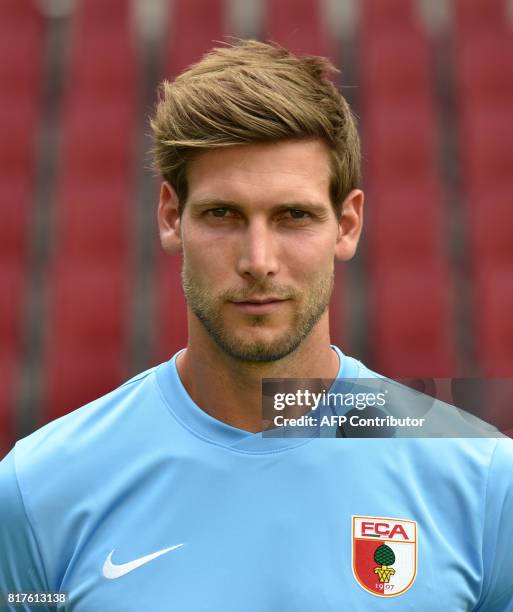 Augsburg's goalkeeper Fabian Giefer poses during a team presentation of the German first division Bundesliga football team FC Augsburg in Augsburg,...