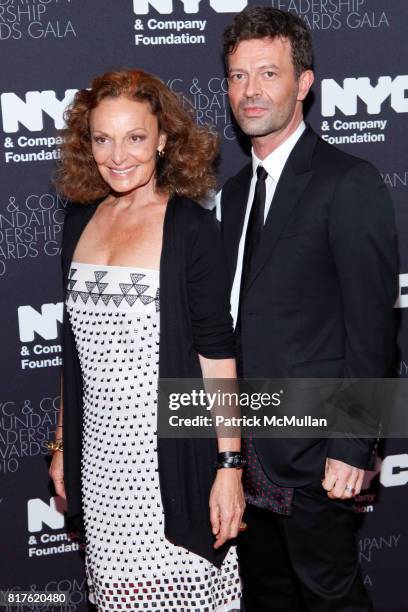 Diane Von Furstenberg and Yvan Mispelaere attend NYC & COMPANY Foundation's 2010 Leadership Awards Gala at The Plaza Hotel on December 1st, 2010 in...