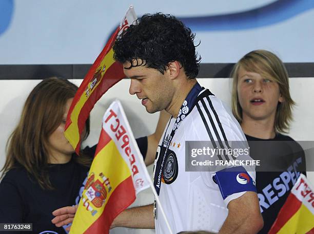 German midfielder and captain Michael Ballack leaves the podium after the Euro 2008 championships final football match Germany vs. Spain on June 29,...
