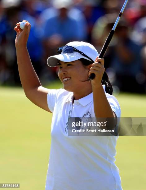 InBee Park of South Korea celebrates on the 18th green after winning the 2008 U.S. Women's Open at Interlachen Country Club on June 29, 2008 in...