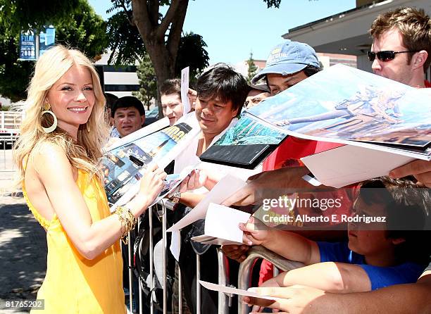 Actress Anita Briem arrives at the premiere of Warner Bros.' "Journey to the Center of the Earth" held at the Mann Village theater on June 29, 2008...