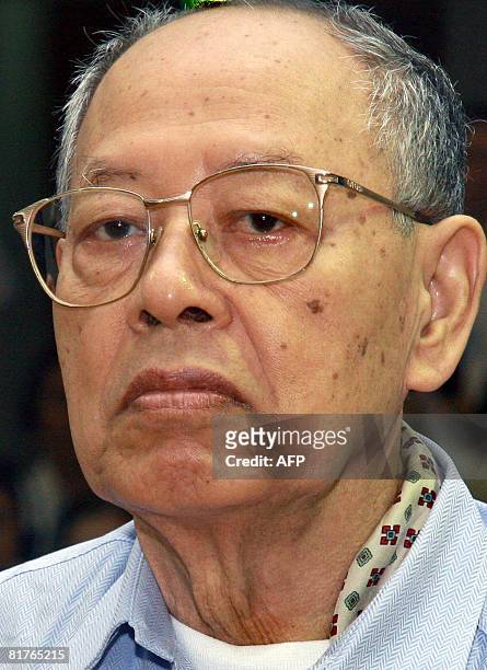 Former Khmer Rouge deputy prime minister and minister of foreign affairs Ieng Sary is seen in the Court room during the first public hearing against...