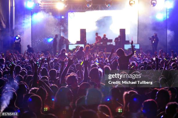 Atmosphere shot of part of the audience at the annual Electric Daisy Carnival massive rave party, held at the Los Angeles Coliseum on June 28, 2008...