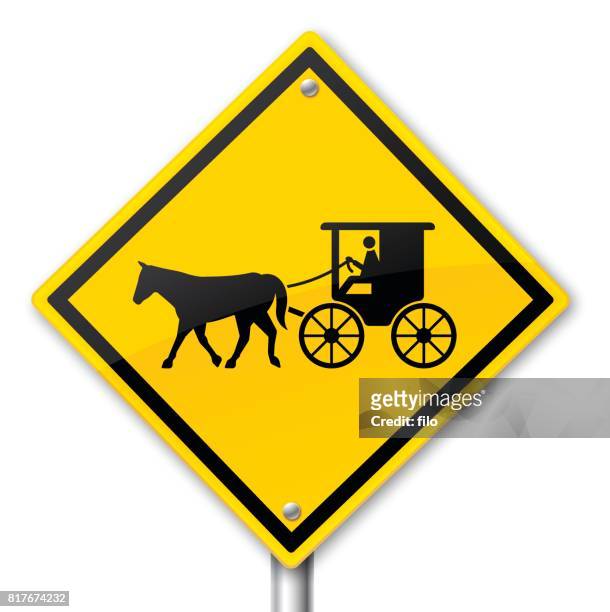 stockillustraties, clipart, cartoons en iconen met paard en buggy waarschuwingsbord - amish people