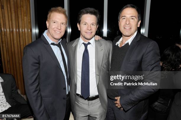 Ryan Kavanaugh, David O. Russell and Mark Wahlberg attend THE CINEMA SOCIETY and MEN'S HEALTH & JP MORGAN CHASE FOUNDATION host the after party for...