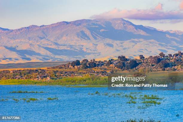 rocky shore with trees at sunset, lake henshaw (p) - palomar mountain stock pictures, royalty-free photos & images