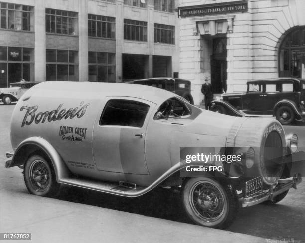 Borden's milk delivery van with bodywork in the shape of a milk bottle, New York, 30th January 1935.
