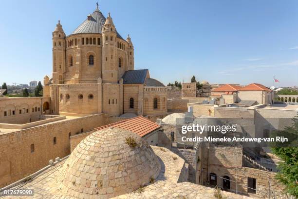 dormition abbey, viewed from the terrace of king david's tomb, in the armenian quarter of jerusalem, israel. . - mieneke andeweg stock pictures, royalty-free photos & images