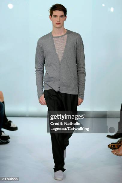 Model walks the runway wearing the Cerruti Menswear Spring Summer 2009 collection during Paris Fashion Week on June 27,2008 in Paris,France.