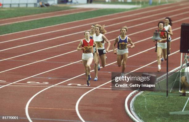 Soviet athlete Tatyana Kazankina wins the women's 800 metres at the Montreal Summer Olympics, setting a new world record, July 1976.