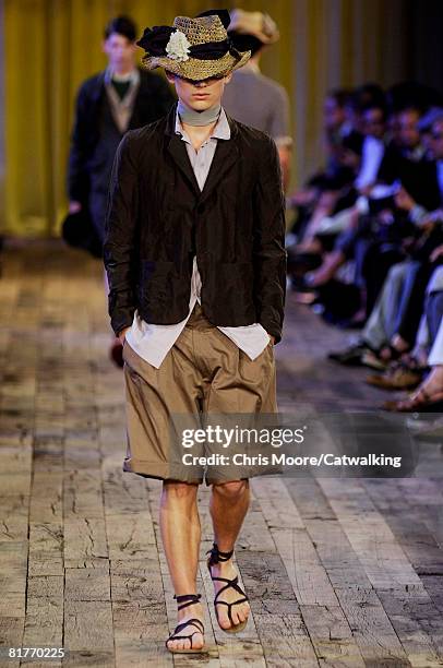 Model walks the runway wearing the Lanvin Menswear Spring Summer 2009 collection during Paris Fashion Week on June 29,2008 in Paris,France.