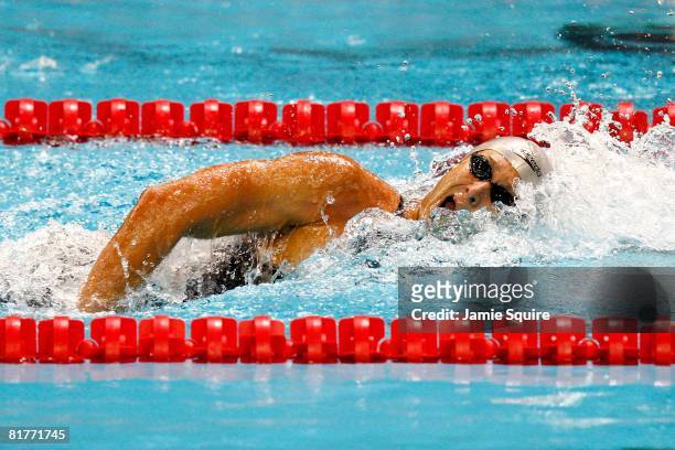Larsen Jensen competes in the final of the 400 meter freestyle and setting a new American record of 3:43.53 during the U.S. Swimming Olympic Trials...