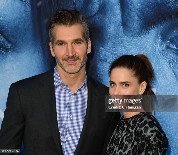 David Benioff, Amanda Peet attend the Season 7 Premiere Of HBO's "Game Of Thrones" at Walt Disney Concert Hall on July 12, 2017 in Los Angeles,...