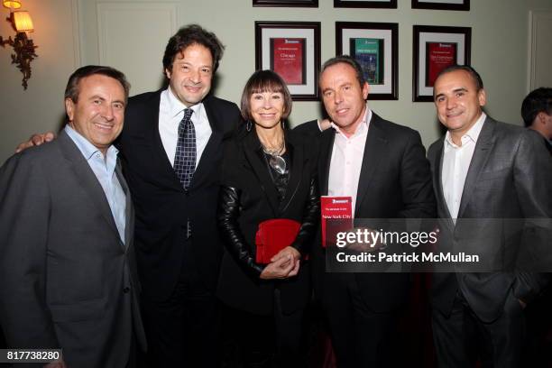 Daniel Boulud, ?, Maguy Le Coze, Jean-Luc Naret and Jean-Georges Vongerichten attend MICHELIN Dining Guide NYC 2011 Launch Event at The Wooly on...