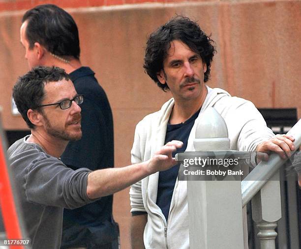 Ethan Coen and Joel Coen on location for "Burn After Reading" on October 2, 2007 in New York City.