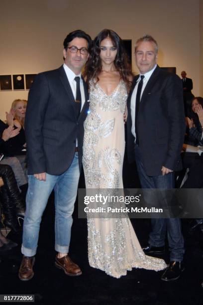 Ken Kaufman, Natasha Lannin and Isaac Franco attend Kaufman Franco Runway Show Presented by Neiman Marcus Beverly Hills at Griffin Gallery at Griffin...