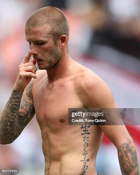 David Beckham of Los Angeles Galaxy at the end of an MLS match against D.C. United at RFK Stadium on June 29 2008, in Washington D.C. The match was...