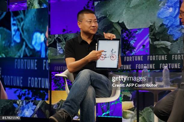 Davis Wang, co-founder and CEO of Chinese startup Mobike, speaks at the Fortune Brainstorm Tech conference July 17, 2017 in Aspen, Colorado. Fast...