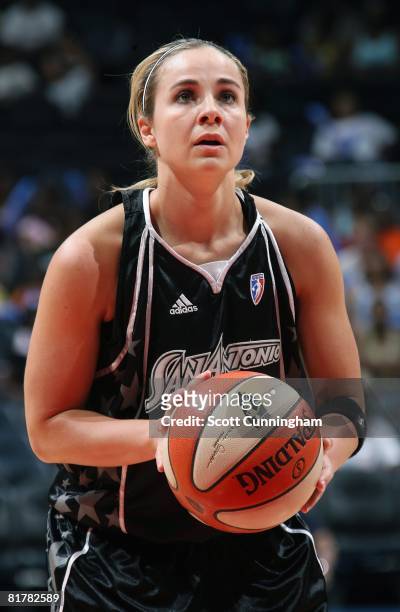 Becky Hammon of the San Antonio Silver Stars shoots a free throw against the Atlanta Dream during the WNBA game on June 18, 2008 at Philips Arena in...