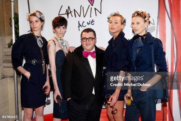Designer Alber Elbaz and models attend the Lanvin Party during the '09 Spring Summer Paris Fashion Week on June 30, 2008 in Paris, France.