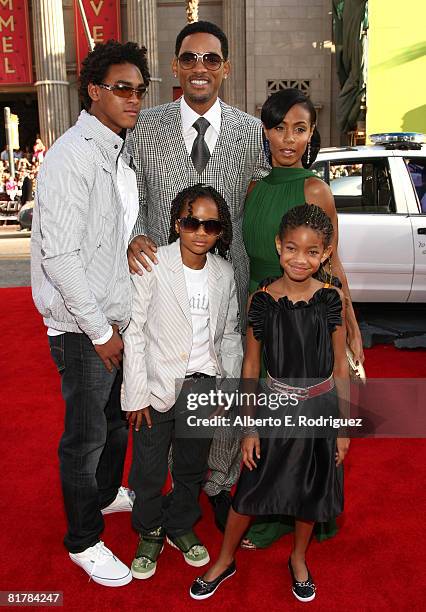 Trey Smith, actor Will Smith, actor Jaden Smith, actress Willow Smith and actress Jada Pinkett Smith arrive to the Premiere of Sony Pictures'...