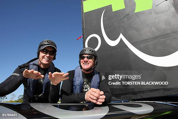 Pilot Sean Langman and co-pilot Martin Thompson prepare to launch the state-of-the-art, carbon fibre, fixed wing 'WotRocket' in Botany Bay before...