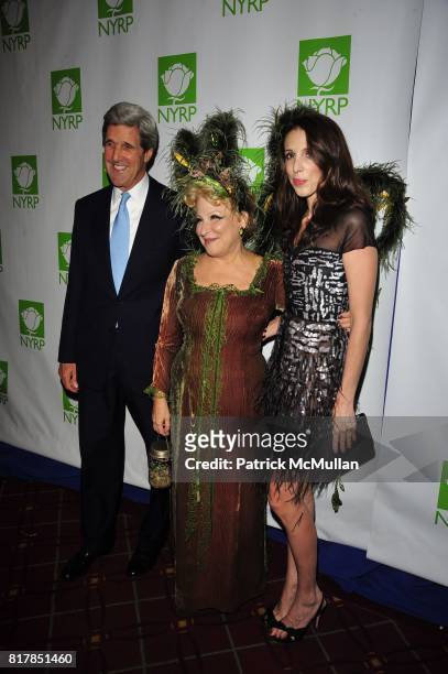 Senator John Kerry, Bette Midler and Alexandra Kerry attend Bette Midler's NY Restoration Project 15th Annual Hulaween at Waldorf Astoria on October...