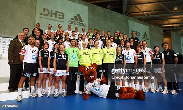 The German handball national teams are seen during a photocall at the Adidas Brand Center on July 1, 2008 in Herzogenaurach, Germany.